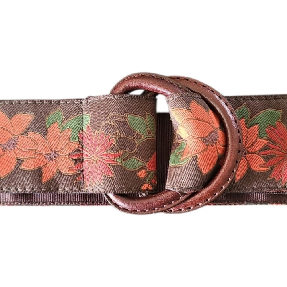Eddie Bauer Floral Ribbon Belt with Leather Buckles Size L-XL